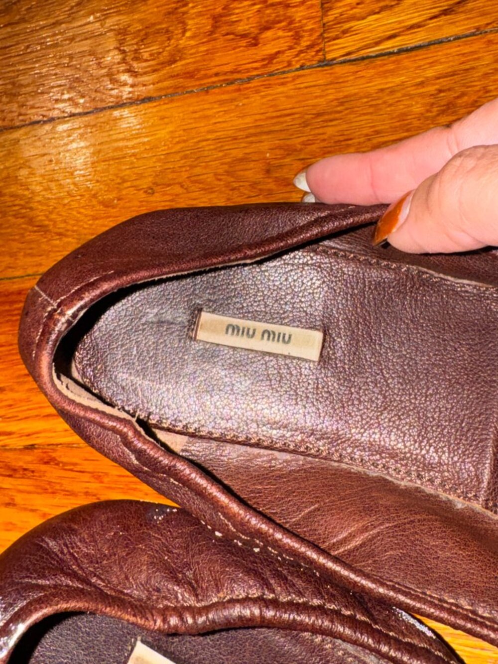 Vintage miu miu flats Brown leather studded jeweled slip on italy